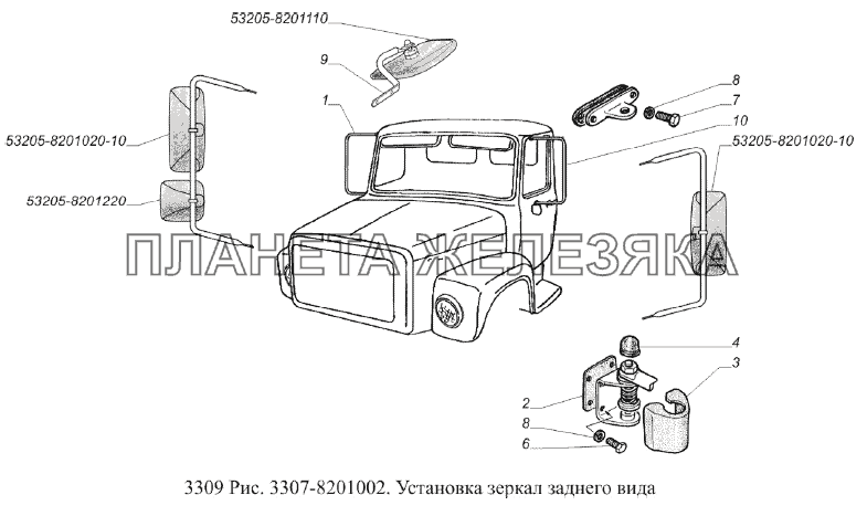 Установка зеркал заднего вида ГАЗ-3309 (Евро 2)